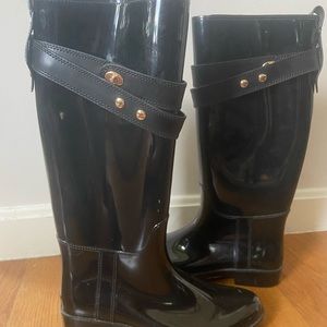 Gently worn tall Black Coach Wellington rain boots